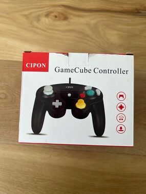 Black Wired GameCube-Style Controller with Colored Buttons